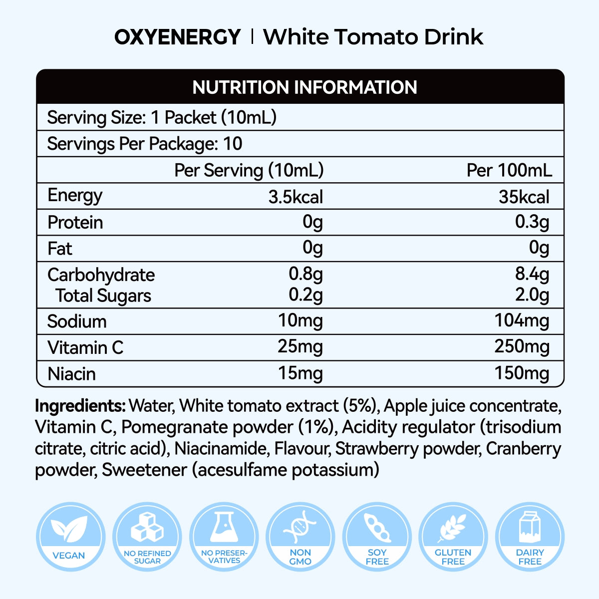 Oxyenergy Botanical Beverage White Tomato With Pomegranate