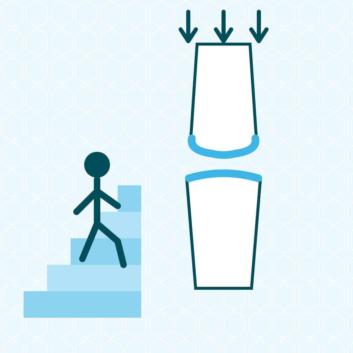 Illustration of a knee joint: climbing stairs or squatting puts your body weight on the knee